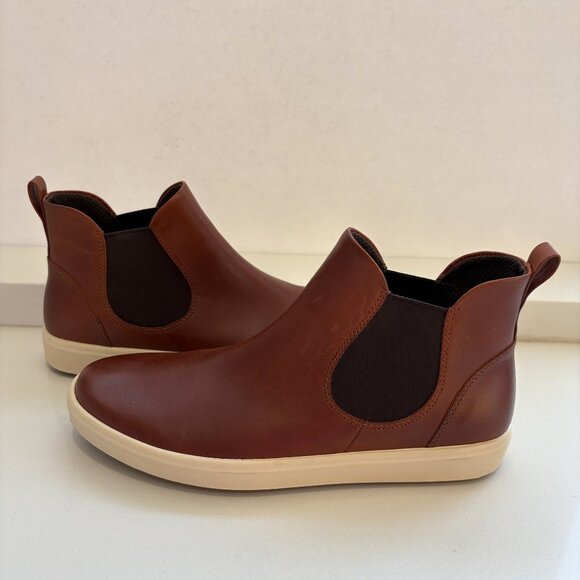 Ecco Soft 7 Chelsea Booties Leather Boots Cognac Size 40 US 9 - 9.5 NEW - Picture 2 of 8